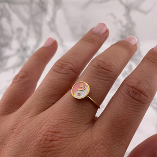 Anillo ajustable Yin Yang Rosa